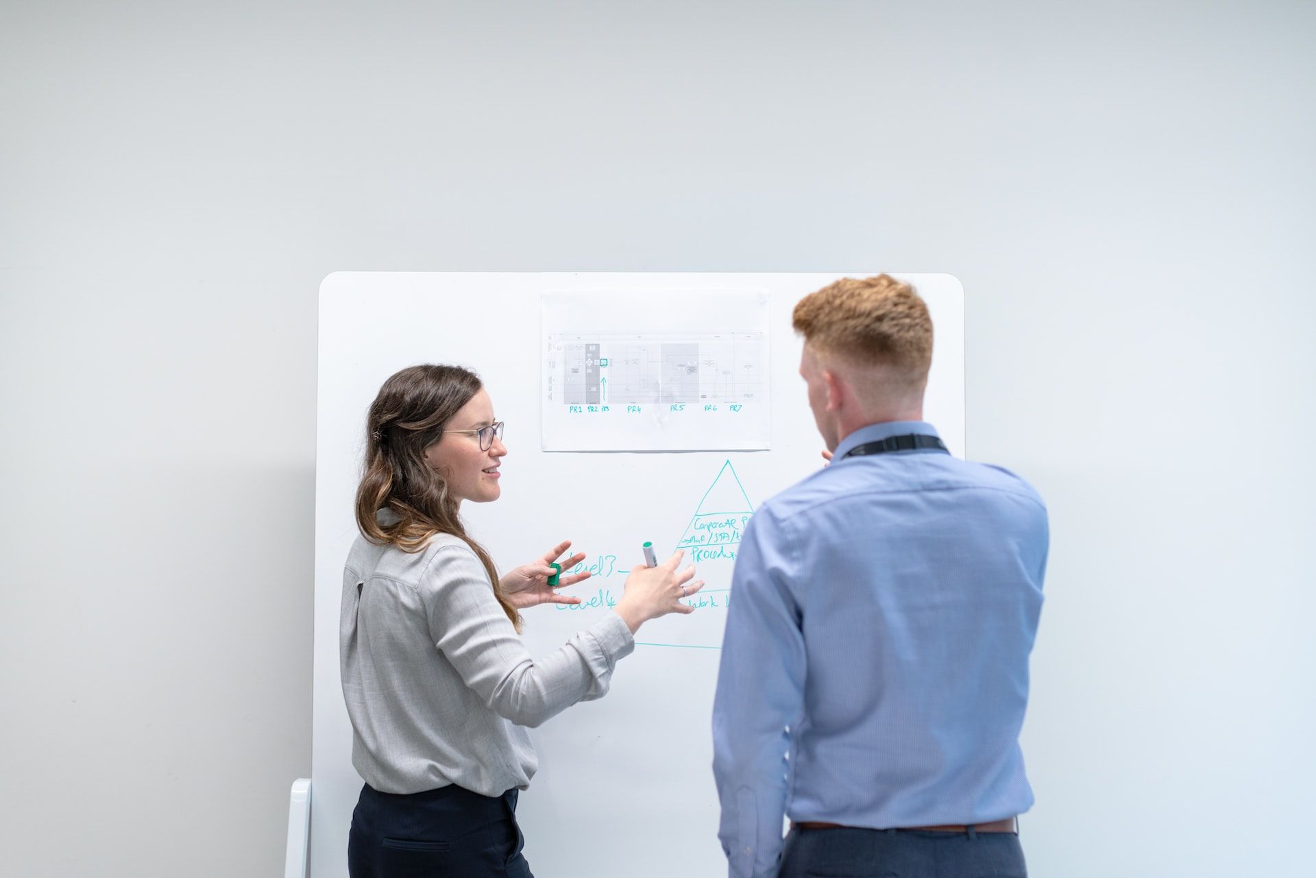 woman demonstrating equation on whiteboard