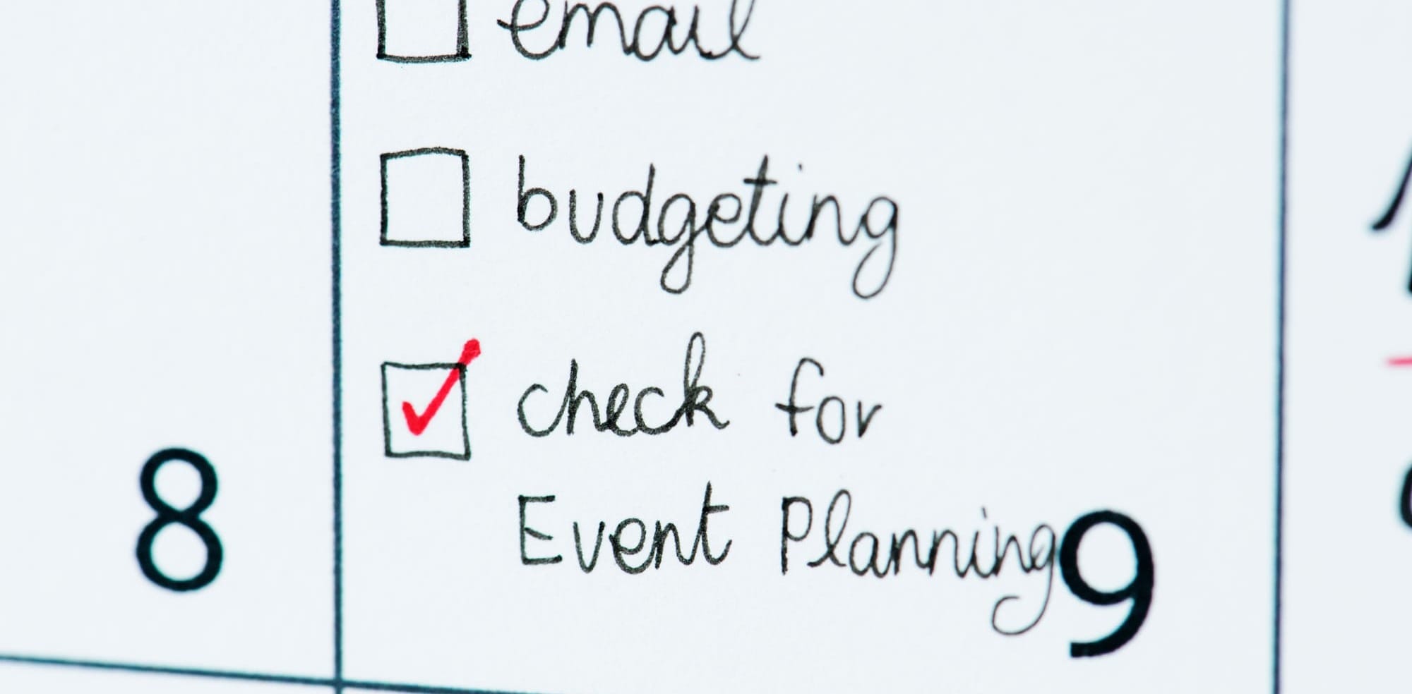 Calendar date block with checklist saying "check for event planning"